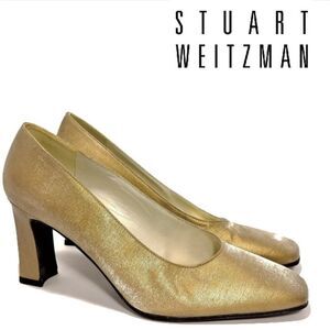 Stuart Weitzman Gold Textile Pumps Sz 8.5AA
